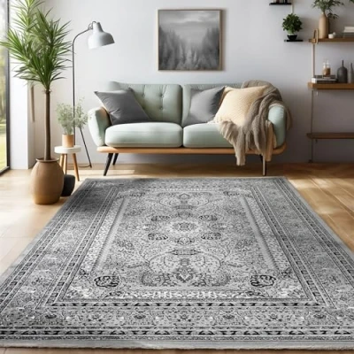 Bild av Kort lugg matta, orientalisk design, Matta Grå, 200 x 290 cm, Mattor i stil, Vardagsmatta