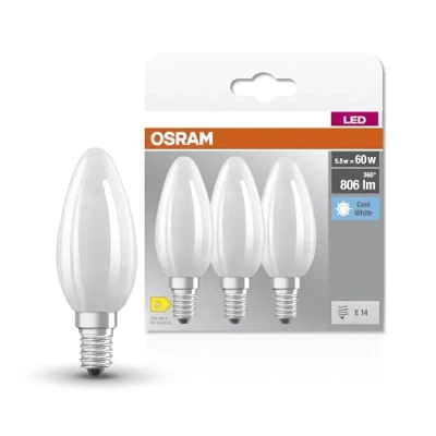 Bild av OSRAM Star Filament Lamp, E14 bas, frostat glas ,Kallvitt (4000K), 806 Lumen, ersätter 60W belysningsmaterial icke dimbar, 3 Pack
