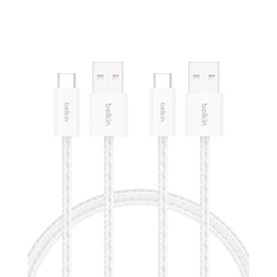 Bild av Belkin 2 Pack Flätad Kabel för USB A till C, 1.5 m, 15 W Mjuk, flexibel snabbladdningskabel, laddningskabel Type C iPhone och 16 serien, Galaxy S25, Pixel 9, iPad Pro, m.fl. Vit