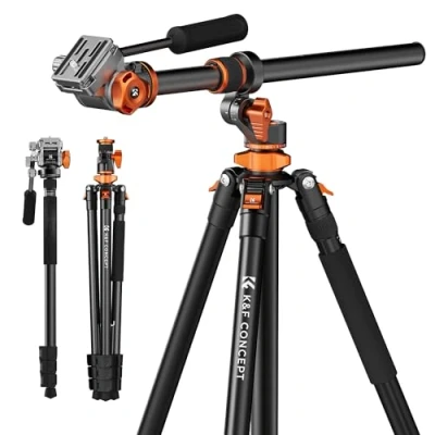 Bild av Kamerastativ, K&amp;F Concept, videostativ, videostativ med flythuvud, 231 cm stativ 90 mittpelare och avtagbart enbensstativ, aluminium resestativ T254A7+FH 03 för DSLR, videokamera