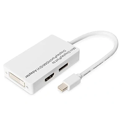 Bild av DIGITUS Displayport distributionskabel miniDP till DP+HDMI+DVI D 1.1a FullHD 1080p/60Hz 0.2m Plug &amp; Play Vit