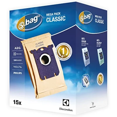 Bild av Electrolux E200M s Bag Classic dammsugarpåsar (Megapack, 15 dammpåsar för permanent hög sugkraft, optimal filtrering, hygienlås, högkvalitativ papperspåse, brun)