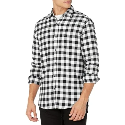Bild av Amazon Essentials Men&#039;s Långärmad flanellskjorta (finns i Big &amp; Tall), Svart Buffalorutigt, XL