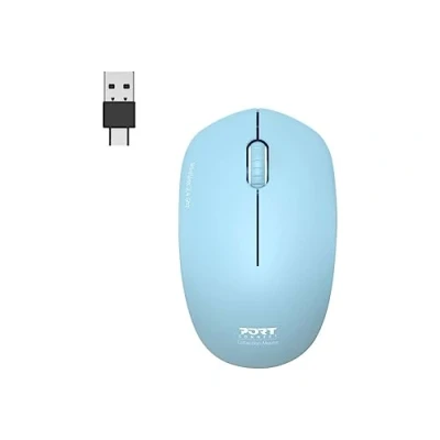 Bild av Port Connect trådlös 2,4 ghz 2 datormus optisk sensor 1600 dpi 3 knappar kompakt. ambidextrous och tyst azurblå