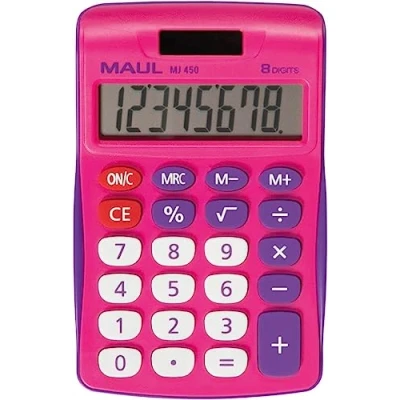 Bild av Maul M450 Miniräknare, Stor Display, 8 Lägen, Standardfunktioner För Kontor, Hem, Skola, Funktionstangenter, Färgade, Sol/Batteri, Rosa