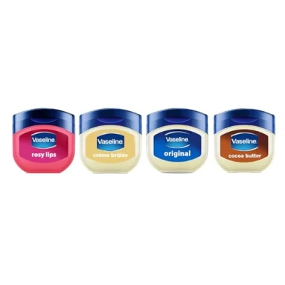 Bild av Vaseline Lip Therapy Fuktgivande läppbalsam set om 4 Rosy, Crème Brûlée, Original, Cocoa smör (läppbalsam 4)