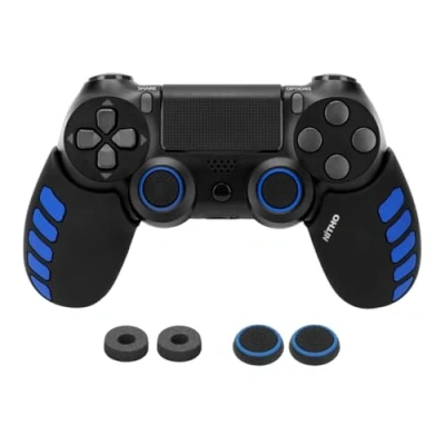 Bild av NiTHO Gaming Kit kompatibel med PS4 kontroller, set 2 anti svett silikonhandtag horn hudgrepp, spelkontroll tumgrepp och förbättra precision analoga minipinne förstärkare