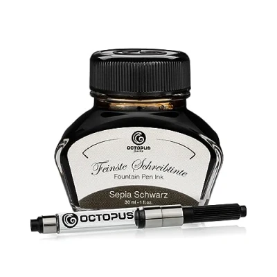 Bild av Octopus Fluids sepia Schwarz skrivbläck med omvandlare, reservoarpenna, svart 30 ml