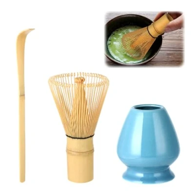 Bild av Wenrescry Matcha set, teset med bambuvisp, 80 spetsar, handgjord, traditionell japansk teceremoni, grönt te pulverset, 3 delat presentset, lätt att rengöra