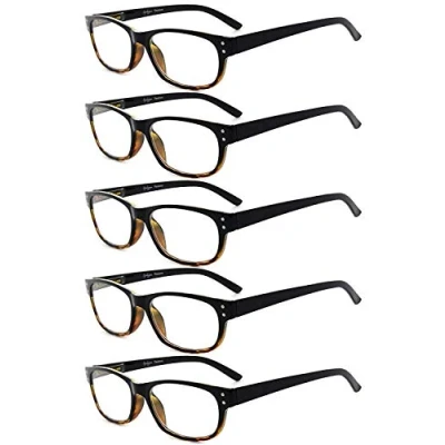 Bild av Eyekepper 5 pack fjädergångjärn vintage läsglasögon män läsare svart gul sköldpadda +3,5