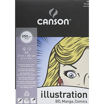 Bild av Canson Belysning 250 gsm ritpapper, högvit slät textur, A3 block inklusive 12 ark