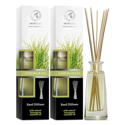 Bild av Reed Diffuser Lemongrass 2x100ml Room Diffusers Set with Essential Oil Scented Sticks Home Fragrance Air Freshener Scent