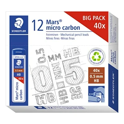 Bild av STAEDTLER 255 05 HB Mars Micro Refill Ledningar för mekaniska pennor HB, 0,5 mm (låda med 12 x rör 40 ledningar)