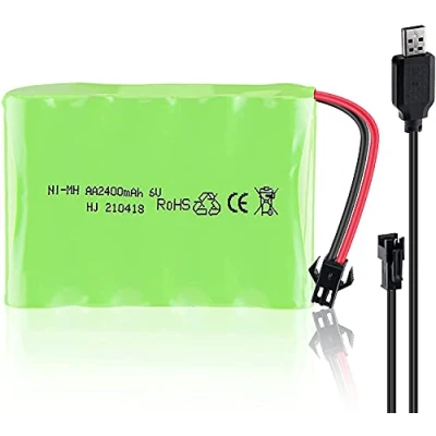 Bild av YUNIQUE GREEN CLEAN POWER Uppladdningsbart Batteri 6V Ni Mh 2400mAh för Fjärrkontroll till Bil Inkluderar USB Kabel Långvarig över 18 min, Grön