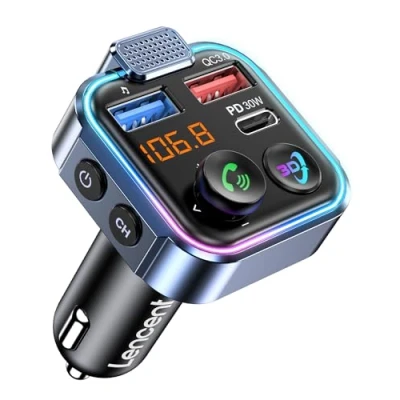 Bild av LENCENT Bluetooth V5.3 FM Sändare för Bil, 48W Snabb Laddning Car Trådlös med PD Typ C 30W + QC3.0 18W Billaddare, Handsfree Samtal, 360 HiFi bass, Adapter Bilradioadapter