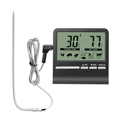 Bild av CAM2 ugnstermometer, stektermometer, utrustad med stor LCD digital skärm, timer, sond av rostfritt stål 304, magnetisk adsorption, varning för hög temperatur, exakt temperaturmätning