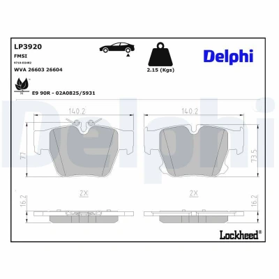 Bild av Bromsbeläggssats, skivbroms DELPHI LP3920