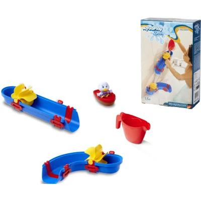 Bild av AquaPlay Sploshy Cascade badleksak vattenleksak för barn från 1,5 år leksaksvattenväg med rutschkana och båt inkl. sugkoppar badkar mer.