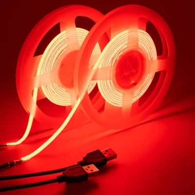 Bild av GOMING 5 mm bred LED remsa COB USB V röd driven hög densitet 400 LED/M 4 m (2 x 2 st) IP20 icke vattentäta lampor för gör det själv dekorativ belysning