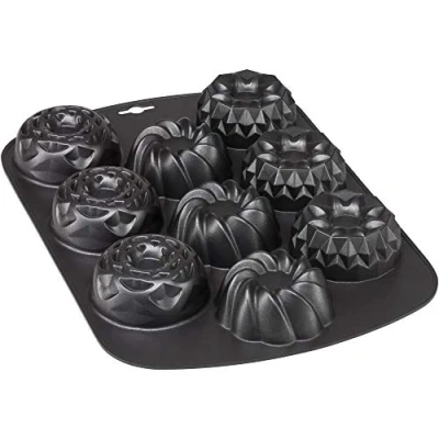 Bild av Original Kaiser Inspiration Gugelhupf muffinsform för 9 muffins, 3 mönster, muffinsbakplåt, 38 x 27 cm, muffinsplåt, non stick belagd