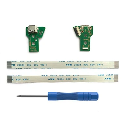 Bild av 2 st JDS 040 ersättning Micro USB laddningsportuttag för PS4 styrenhet, laddningsportladdare adapter modul, flexkabel, skruvmejsel Playstation DualShock Controller