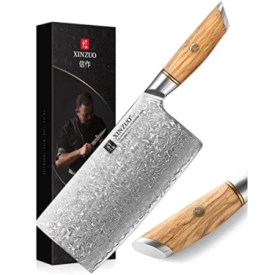 Bild av XINZUO 19 cm hackkniv, 73 lager damaststål pulverstålkärna, köttyxa kinesisk kockkniv, multifunktionskniv, köttkniv med ergonomiskt handtag för olivträ Lan Series