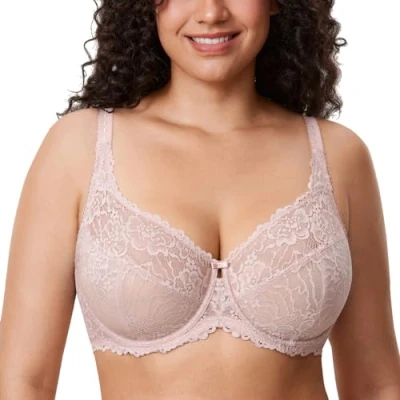 Bild av DELIMIRA Kvinnors Plus Size Minimizer BH Full täckning Lace Unfodred Underwire B K koppar Rose rökt 80C