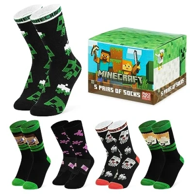 Bild av Minecraft Barnstrumpor 3 pack roliga strumpor pojke officiell handel present till spelare storlek 3136 och 3740, Svart/Multi, 37 40