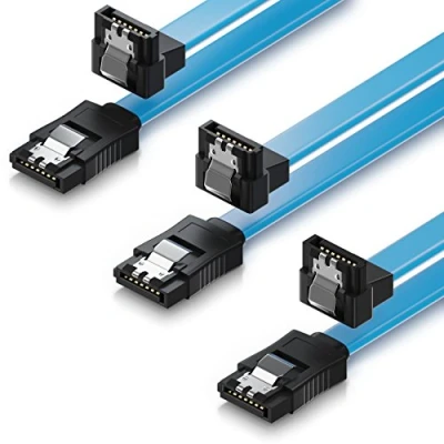 Bild av deleyCON 3x 50cm SATA III Kabel S ATA 3 Datakabel 6 GBit/s Anslutningskabel för Hårddisk SSD Metallklämma 1x Rak 90 L Typ Kontakt Blå