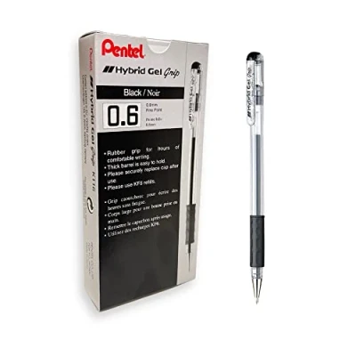Bild av Pentel Hybrid gel grepp kulspetspenna 0,6 mm spets 0,3 linje svart ref K116 AE [Förpackning med 12]