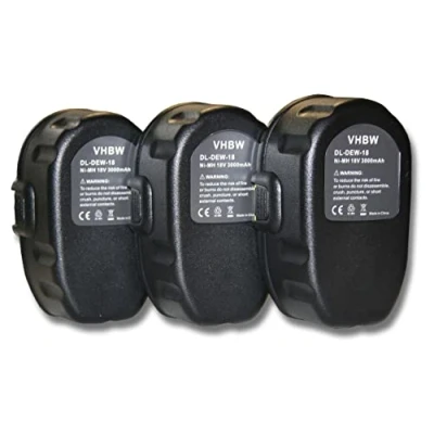 Bild av vhbw 3 x batteri (3 000 mAh, NiMH, 18 V) ersättning för Dewalt DW9096, DW9095, DE9039, DC9096, DC9099, DE9503, DE9096, DE9095 verktyg