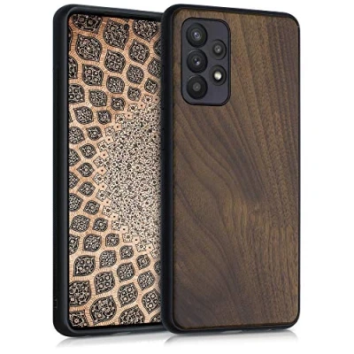 Bild av kwmobile fodral kompatibelt med Samsung Galaxy A52/A52 5G/A52s 5G träfodral stötsäkert mobiltelefonfodral TPU i mörkbrun