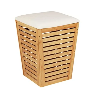 Bild av WENKO tvättkorg med sits, 80 L, bambu,