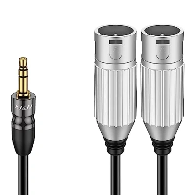 Bild av J&amp;D 3,5 mm 1/8 tum dubbel XLR kabel, PVC skal till TRS hane obalanserad sammankoppling stereo ljudpatch kabeladapter för bärbar dator DSLR kamera smarttelefonmikrofon, 1,8 meter