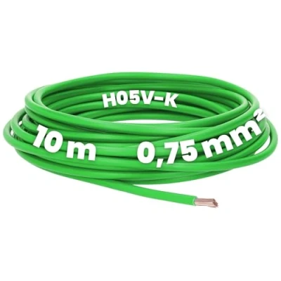Bild av Kalitec 10 meter H05V K 0,75 mm² grön kabel I flexibel PVC ledarkabel fåtrådig mm2 finförgrenad enkelkabel