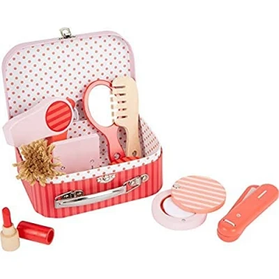 Bild av Liten fot 11776 smink och frisörväska retro trä omfattande skönhet lekset från 3 år leksaker, rosa korall röd