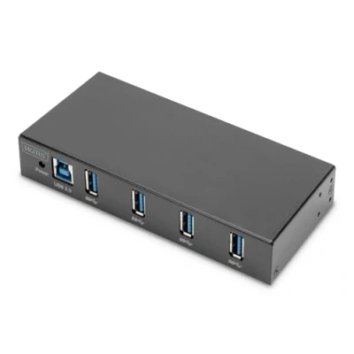 Bild av DIGITUS industriell 4 portars USB hubb 4x A 3.0 5 Gbps SuperSpeed 15 kV ESD skydd DIN skenemontage Svart