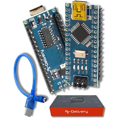 Bild av AZDelivery 5 x AZ Nano V3 Board med Atmega328 CH340 lödd, förbättrad version USB kabel, 100% kompatibel inklusive e Book