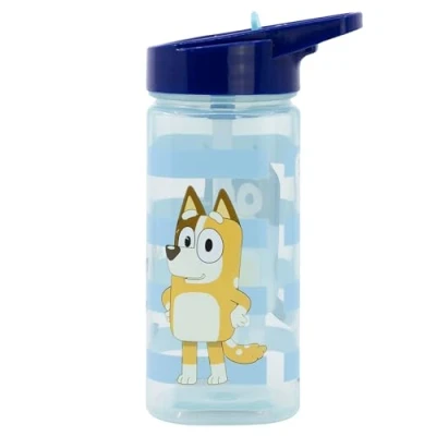 Bild av Fyrkantig, återanvändbar vattenflaska med inbyggt sugrör Bluey 510 ml