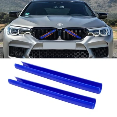 Bild av TTCR II 2PCS Galler Insert Trims Stripe, Front Grill Trim Stripes Cover Kompatibel med B_M_W V Brace Covers Guard Tillbehör för 1 2 3 4 5 6 7 Series, F20 F22 F30 F32 G30 G32 G11 G12 (Blå)