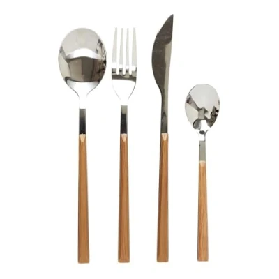 Bild av HOME DECO FACTORY, KA5991, 16 delat bestickset med träeffekt, elegant design i rostfritt stål, hållbar och praktisk för alla dina måltider, perfekt tillfällen, Brun, Silver