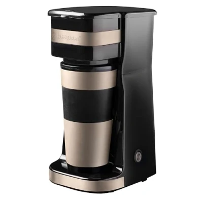 Bild av Bestron Kaffebryggare med termosmugg för malt filterkaffe och perfekt camping, 2 stora koppar, 750 watt, rostfritt stål, färg: ljusbeige