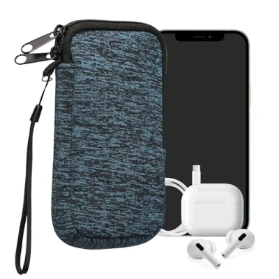 Bild av kwmobile Neopren telefonväska storlek M 14 cm (5,5 tum) universell mobilväska med dragkedja, handledsrem djup ocean/svart