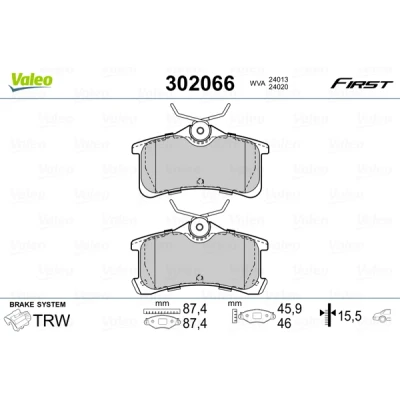 Bild av VALEO 302066 Jeu de plaquettes frein FIRST Essieu arrière contact signal d&#039;usure exclu avec tôle anti bruit TOYOTA: Corolla VIII Liftback