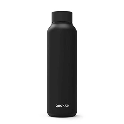 Bild av Quokka Solid Jet Black 630 ml vattenflaska i rostfritt stål isolerad dubbelväggig vakuumflaska håller drycker varma 12 timmar och kalla 18 läckagesäker BPA fri