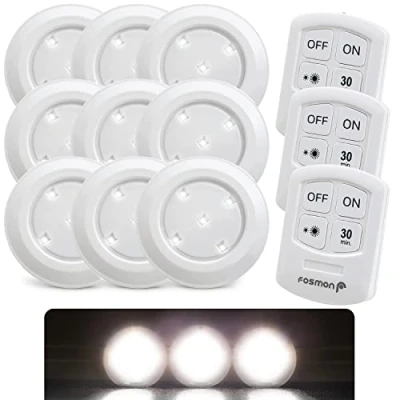 Bild av Fosmon puck lampa med fjärrkontroll trådlöst ljus, batteridriven under skåplampor, klistra på LED peklampor för köksskåp 9 pack