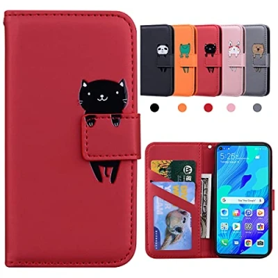 Bild av Huawei Nova 5T fodral, Honor 20 skyddsfodral för 5T, magnetisk stängning, flip fodral kompatibelt med 5T/Honor 20, röd