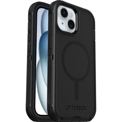 Bild av OtterBox Defender Series MagSafe skal för iPhone 16e, 15, 14, 13, stötsäkert, fallsäkert, mycket robust skyddande fodral, testad till militärstandard 7x, Svart, Utan retailförpackning