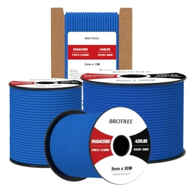 Bild av Brotree 3mm Paracord 425 50M 100% Nylonrep 3 Trådar Sladd Typ II för Utomhus, Hundkoppel, DIY, Hantverk 192kg Brottlast (Mörkblå)