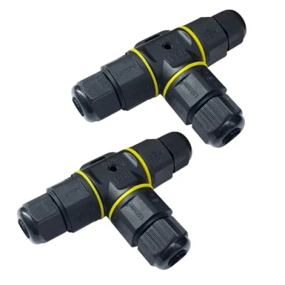 Bild av QitinDasen 2 Stycken T Shape 3 Vägs Utomhus Vattentät Kabelkontakter, IP68 Kopplingsdosa Kabelkontakt, för Kabeldiameter 5～9 mm (Skruv Typ)